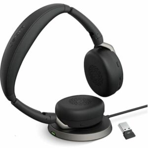 Jabra Evolve2 65 Flex MS Stereo Bluetooth Headset, Link380c USB-C Dongle  Wireless Charging Stand Included, Foldable Design, 2Yr Warranty