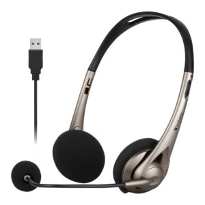 Verbatim Multimedia Headset with Boom Mic Headphone, Volume Control, USB 3.0 - Grey