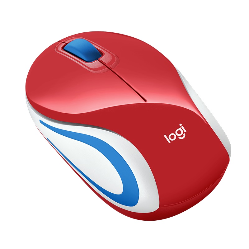 Logitech M187 Wireless Mouse Mini, 3 Button, USB Receiver, Colour: Red