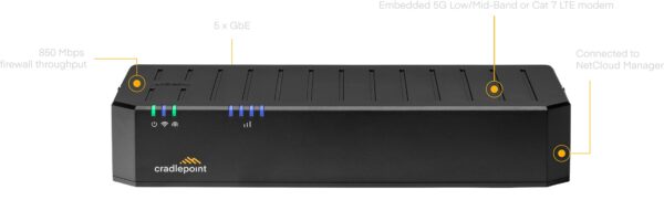 Cradlepoint E100 Enterprise Branch Router, 5G, Firewall, 4x SMA connectors 5x GbE Ethernet Ports, Dual Band Wi-Fi 5, 3-Year NetCloud Essentials Plan