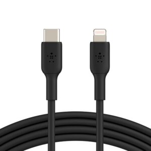 Belkin BoostCharge Lightning to USB-C Cable (1m/3.3ft) - Black (CAA003bt1MBK), 18W Fast Charge, 8,000+ bends tested, 480Mbps, USB-C PD, PVC Cable