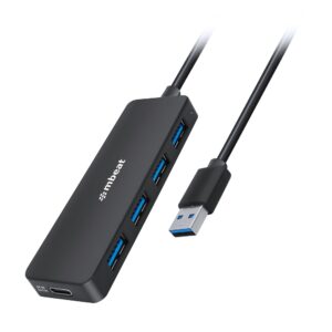 mbeat 4-Port USB 3.0 Hub with USB-C DC Port  Compact and Portable Design  Expandable Connectivity