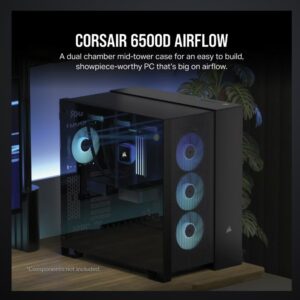 CORSAIR 6500D Airflow Tempered Glass ATX Mid-Tower, Mesh Front left, Dual Chamber Black Case