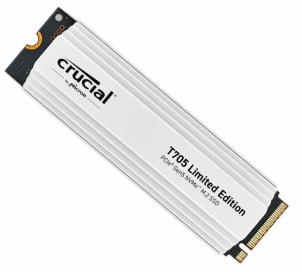 Crucial T705 2TB Gen5 NVMe SSD White Heatsink - 14500/12700 MB/s R/W 1200TBW 1550K IOPs 1.5M hrs MTTF DirectStorage for Intel 14th Gen AMD Ryzen