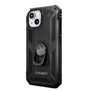 Cygnett Apple iPhone 15 (6.1") /iPhone 14/ iPhone 13 Rugged Case - Black (CY4632CPSPC), Integrated kickstand, Secure and magnetic disk mount, 6ft drop