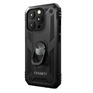 Cygnett Apple iPhone 15 Pro Max (6.7") Rugged Case - Black (CY4635CPSPC), Integrated kickstand, Secure and magnetic disk mount, 6ft drop protection