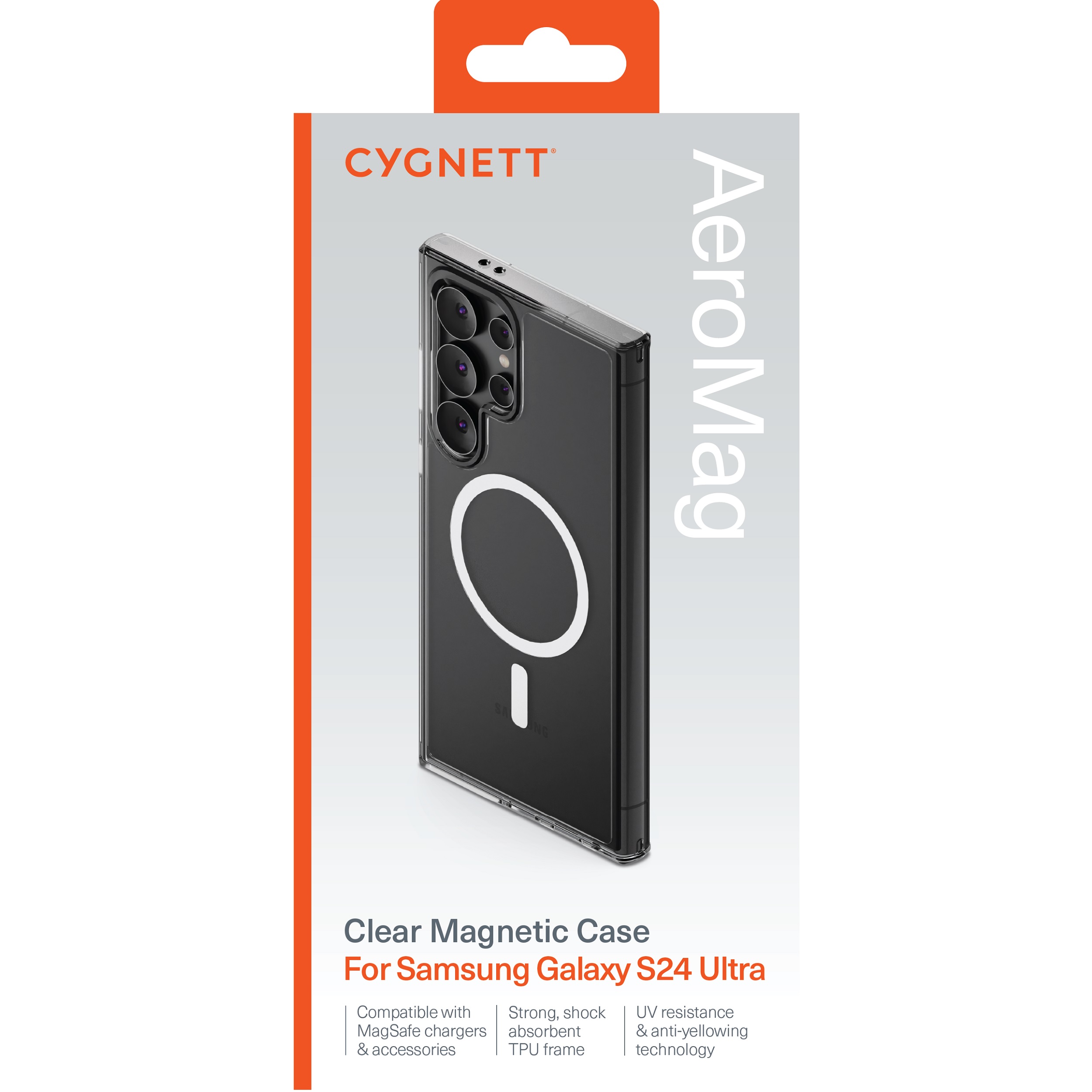 Cygnett AeroMag Samsung Galaxy S24 Ultra 5G (6.8″) MagSafe Clear Case – (CY4879CPAEG), Slim, TPU Frame, Anti-Yellowing, UV Resistance,Shock Absorbent