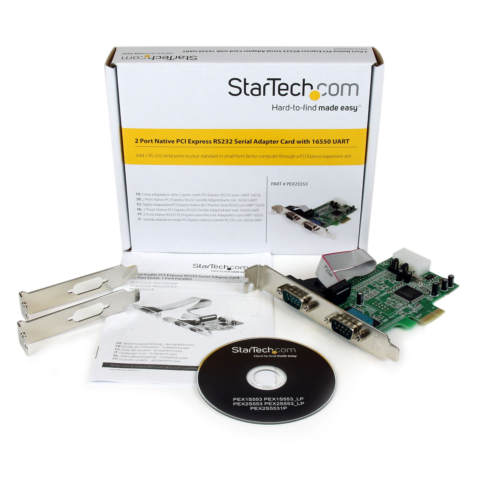 StarTech PEX2S553 Serial Adapter – Low-profile Plug-in Card – PCI Express – PC, Mac, Linux – 2 x Number of Serial Ports External