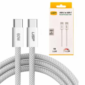 USP USB-C to USB-C PD 60W High Density Braided Fast Charging Cable (1M), 3A Fast  Safe Charge,Strong  Durable, Compatible For iPhone 15 Series