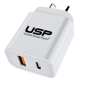 USP 20W QC 3.0 Dual Port USB-A USB-C PD Fast Wall Charger - White (6976552041751),Safe Charge,Charge 2 Devices Simultaneously,Short-Circuit Protection