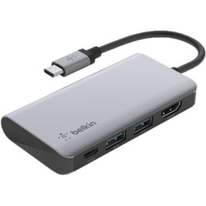 Belkin Connect USB-C® 4-in-1 Multiport Adapter - Space Grey (AVC006btSGY) - 100W Power Delivery, 4K HDMI Port, 5GBPS Data Transfer, Charge  Connect